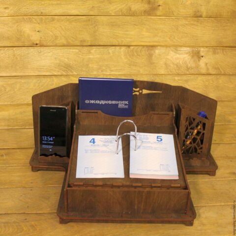 Wooden Desktop Organizer Laser Cut Free Vector