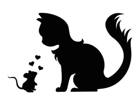 Cute wall tattoo mouse and cat in love silhouette dxf File