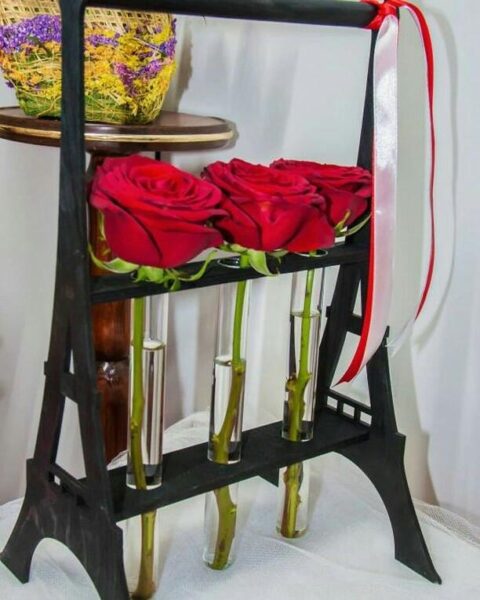 Laser Cut Eiffel Tower Flask for Flowers Free Vector