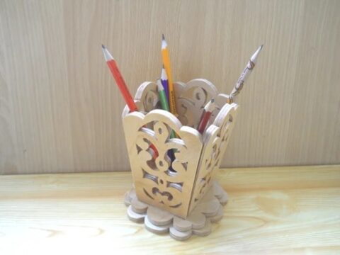 Laser Cut Wooden Decorative Pencil Holder Free Vector