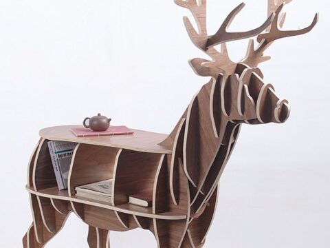Wood Bookshelf Deer Shape Laser Cut Free Vector