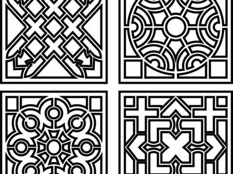 Decorative Monochrome Tile Pattern Design Free Vector