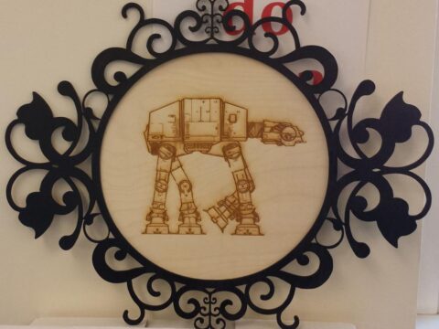 Laser Engraved AT-AT Walker In Laser Cut Decor Frame Free Vector