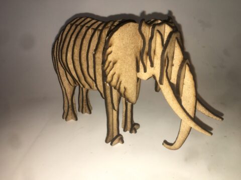Laser Cut Wooden Elephant 3D Puzzle 3mm Free Vector