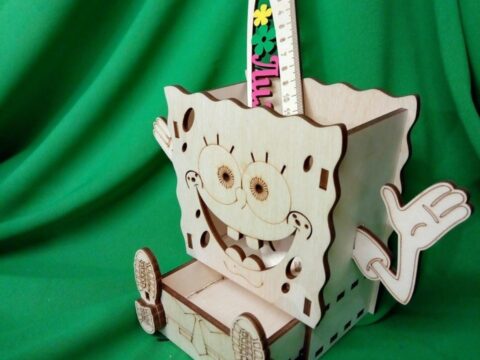 Laser Cut SpongeBob Desk Organizer Pencil Holder Free Vector