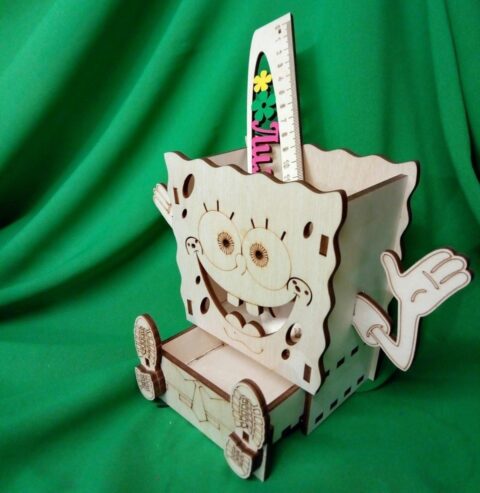 Laser Cut SpongeBob Desk Organizer Pencil Holder Free Vector