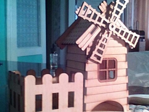 Laser Cut Tea House Mill Free Vector