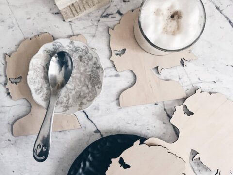 Laser Cut Charming Lady Face Butterfly Coasters Free Vector