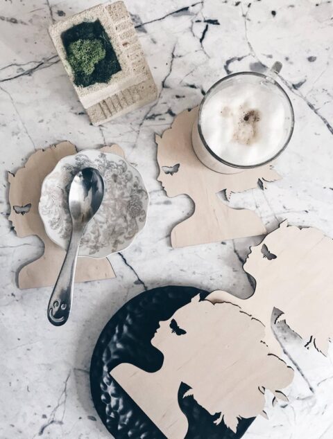 Laser Cut Charming Lady Face Butterfly Coasters Free Vector