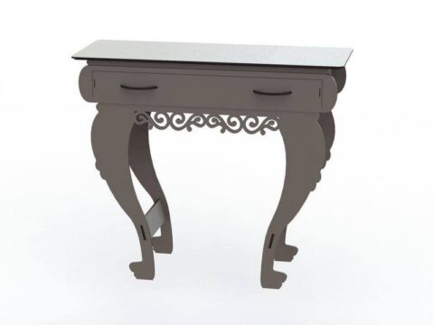 Laser Cut Wooden Table with Drawers Free Vector