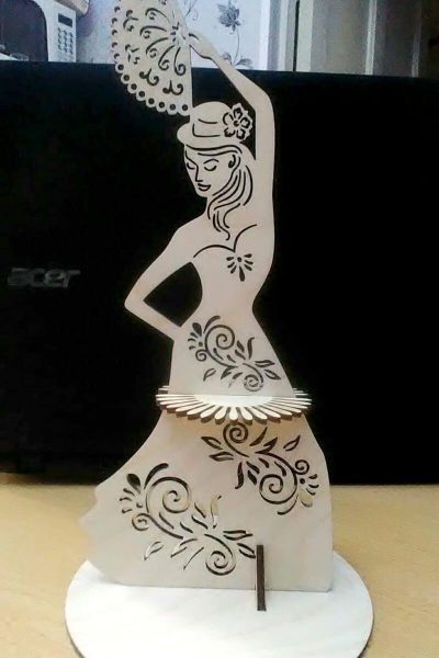 Laser Cut Napkin Holder Dancer with a Fan Template Free Vector