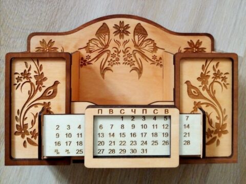 Laser Cut Desk Organizer With Calendar Free Vector