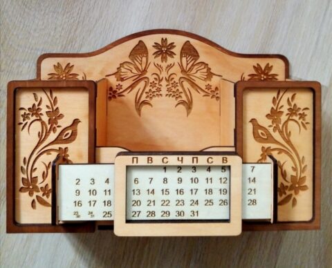 Laser Cut Desk Organizer With Calendar Free Vector