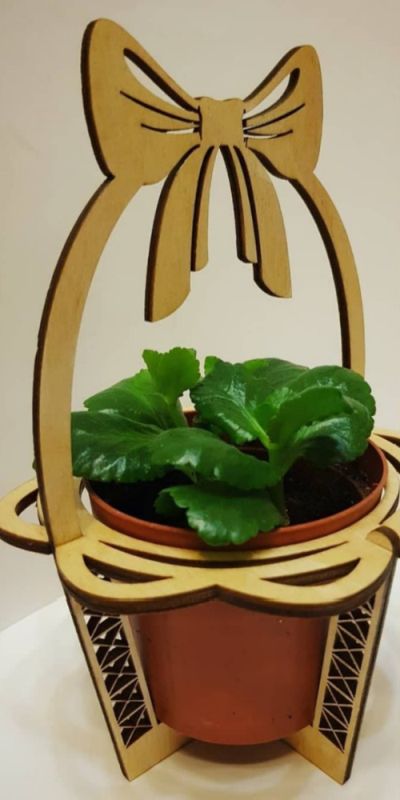 Laser Cut Wooden Flower Pot Holder Stand Free Vector