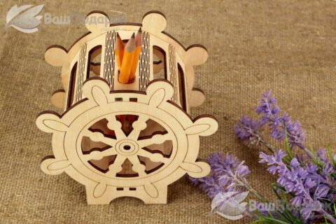 Laser Cut Ship Wheel Nautical Pen Holder Free Vector