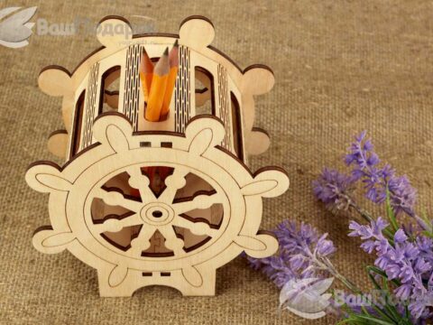 Laser Cut Ship Wheel Nautical Pen Holder Free Vector