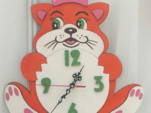 Clock with Cat Laser Cut Template Free Vector