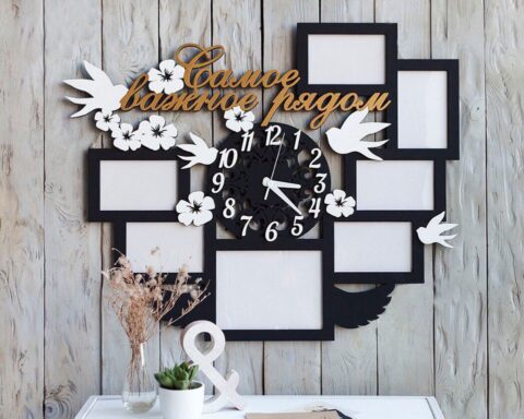 Laser Cut Picture Frames with Clock Template Free Vector