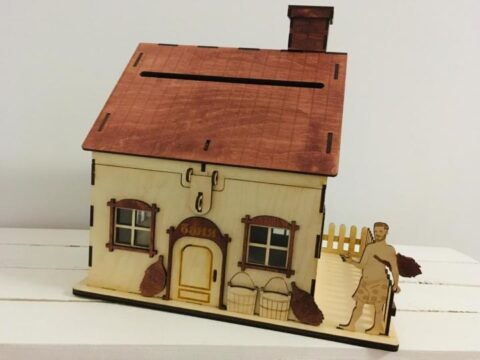 Laser Cut Piggy Bank House Coin Bank Saving Box Free Vector