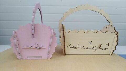 Laser Cut Hummingbird Basket with Handle Template Free Vector