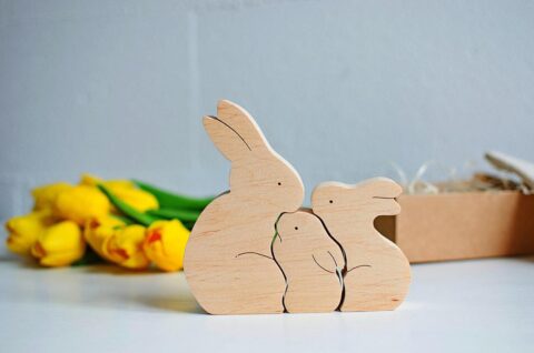 Laser Cut Wooden Bunny Puzzle Bunny Family Easter Kids Gift Toys Free Vector